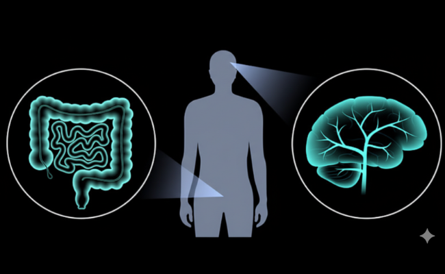 Illustration showing connection between the gut and brain highlighting the gut-brain axis